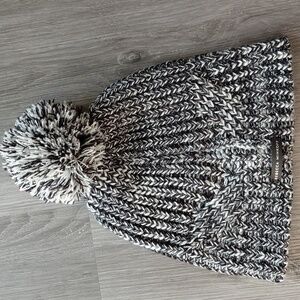Rebecca Minkoff Beanie Marled White Grey Black Pom Pom Chunky Knit Unisex